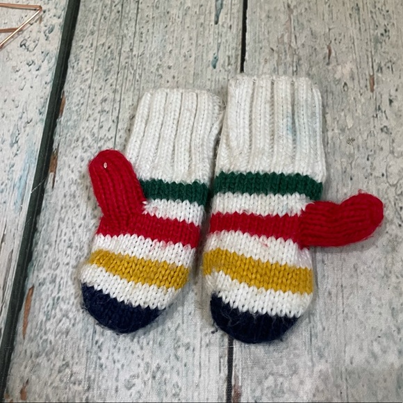 Hudson Bay Company mittens baby 12-24 months stripes red green blue yellow white - Picture 3 of 7